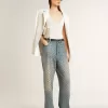 Mouwloze top geborduurd met versleten witte ribbels