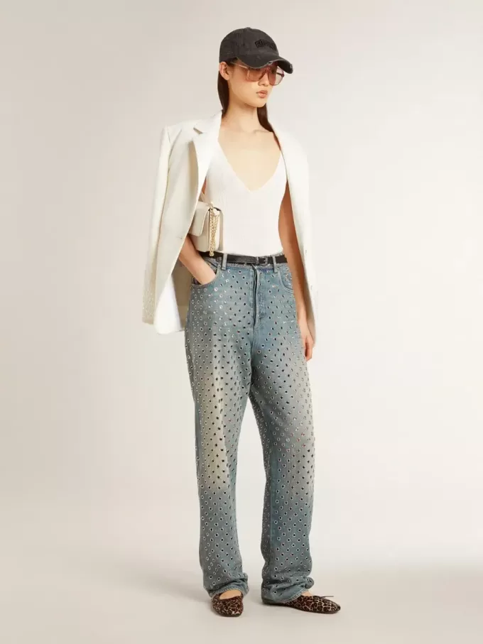 Mouwloze top geborduurd met versleten witte ribbels