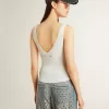 Mouwloze top geborduurd met versleten witte ribbels