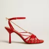 Nico hoge hakken sandalen in rood nappaleer met gouden ketting