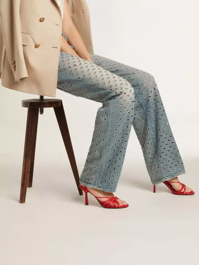 Nico hoge hakken sandalen in rood nappaleer met gouden ketting