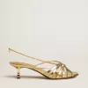 Nico sandalen met kittenhak in metallic goudkleurig leer