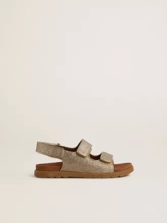 Noa Junior sandalen van microglitter en platina leer