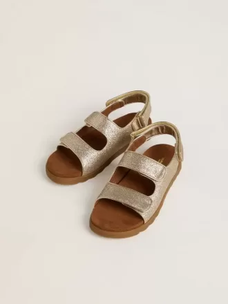 Noa Junior sandalen van microglitter en platina leer