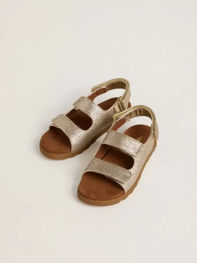 Noa Junior sandalen van microglitter en platina leer