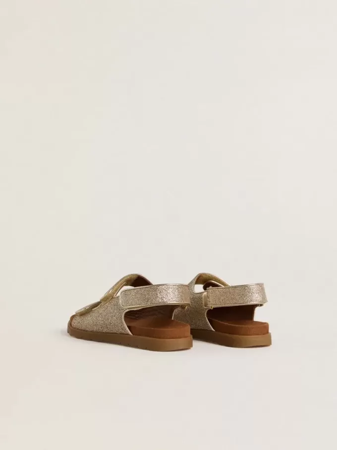 Noa Junior sandalen van microglitter en platina leer