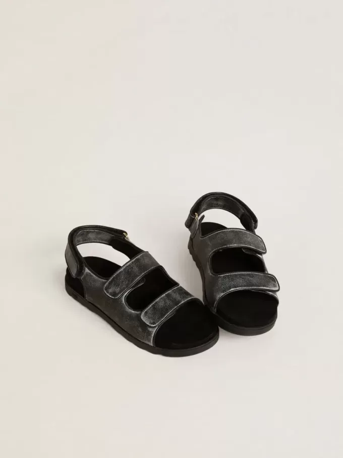 Noa Junior sandalen van zwart leer met distressed effect