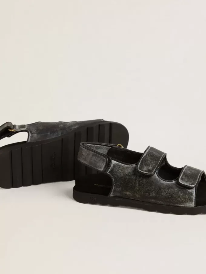 Noa Junior sandalen van zwart leer met distressed effect