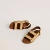 Noa-sandalen voor kinderen in beige raffia en bruin leer