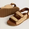 Noa-sandalen voor kinderen in beige raffia en bruin leer