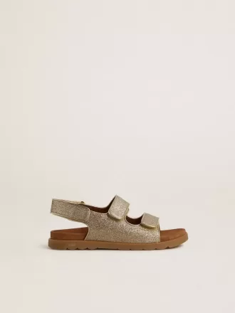 Noa Young sandalen van microglitter en platina leer