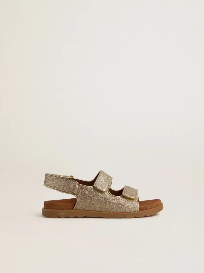 Noa Young sandalen van microglitter en platina leer