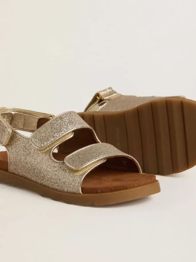 Noa Young sandalen van microglitter en platina leer