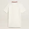 Oasis polojurk voor dames in wit geperforeerd jersey met bordeauxrode strepen
