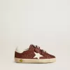 Old School Junior in bordeauxrood glitter met leren ster en hielstuk