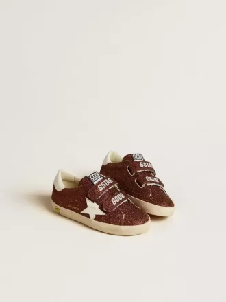 Old School Junior in bordeauxrood glitter met leren ster en hielstuk