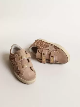 Old School Junior in perzikroze glitter met roze suède ster