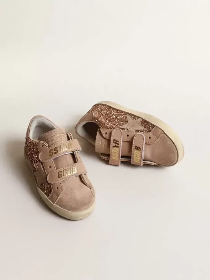 Old School Junior in perzikroze glitter met roze suède ster