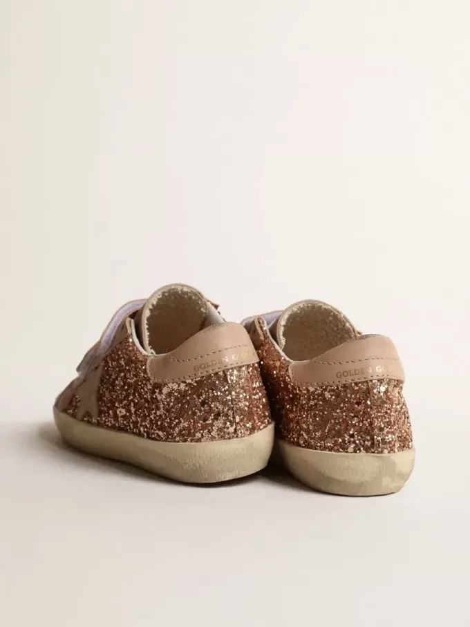 Old School Junior in perzikroze glitter met roze suède ster