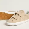 Old School voor dames in beige suède met witte leren hiellip.