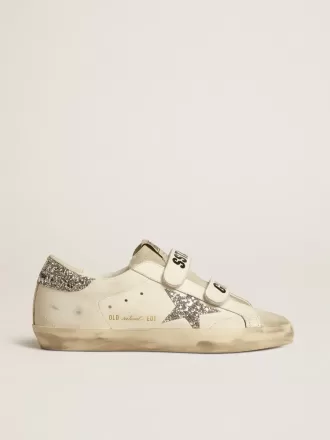 Old School voor dames met zilveren glitterster en ijsgrijze suède tong