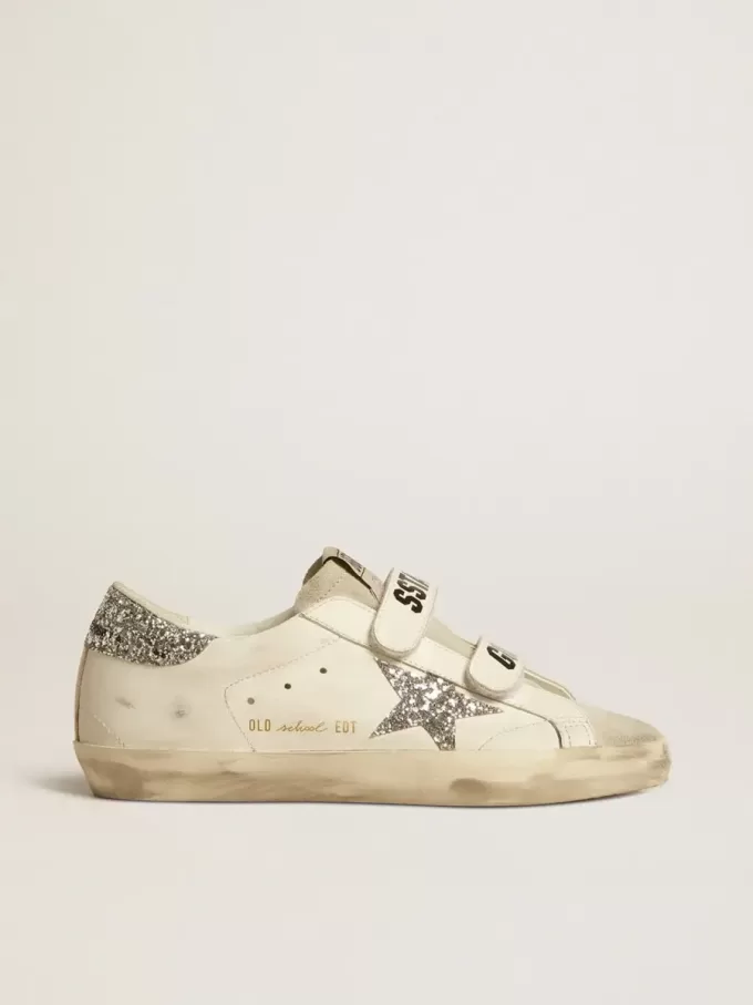 Old School voor dames met zilveren glitterster en ijsgrijze suède tong