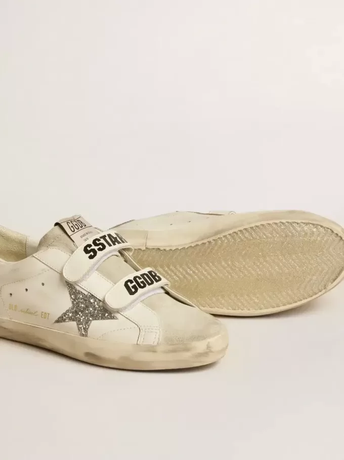Old School voor dames met zilveren glitterster en ijsgrijze suède tong