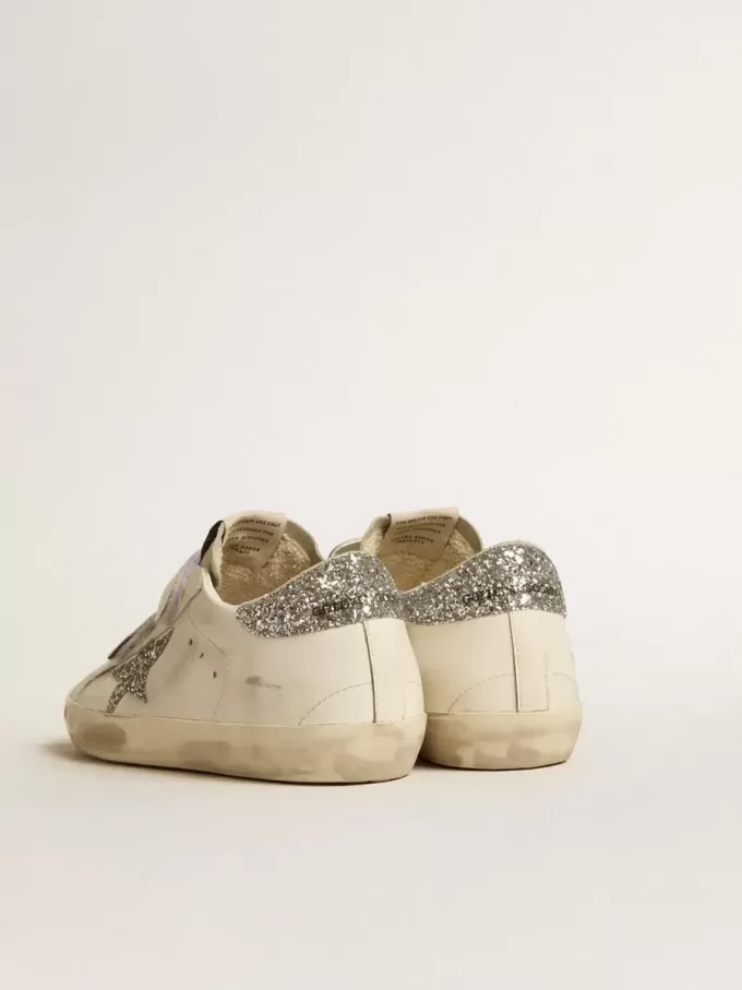 Old School voor dames met zilveren glitterster en ijsgrijze suède tong