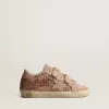 Old School Young in perzikroze glitter met roze suède ster