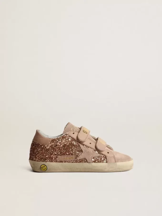 Old School Young in perzikroze glitter met roze suède ster