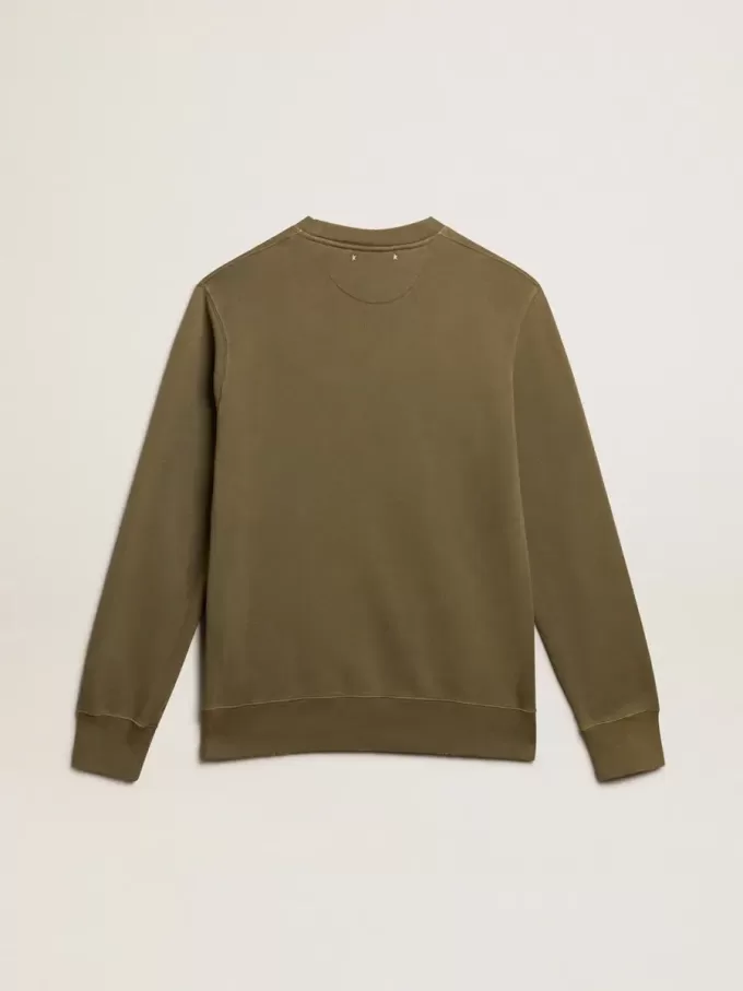 Olijfgroen herensweatshirt met gouden letters