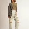 Olijfgroen T-shirt voor dames met gouden letters