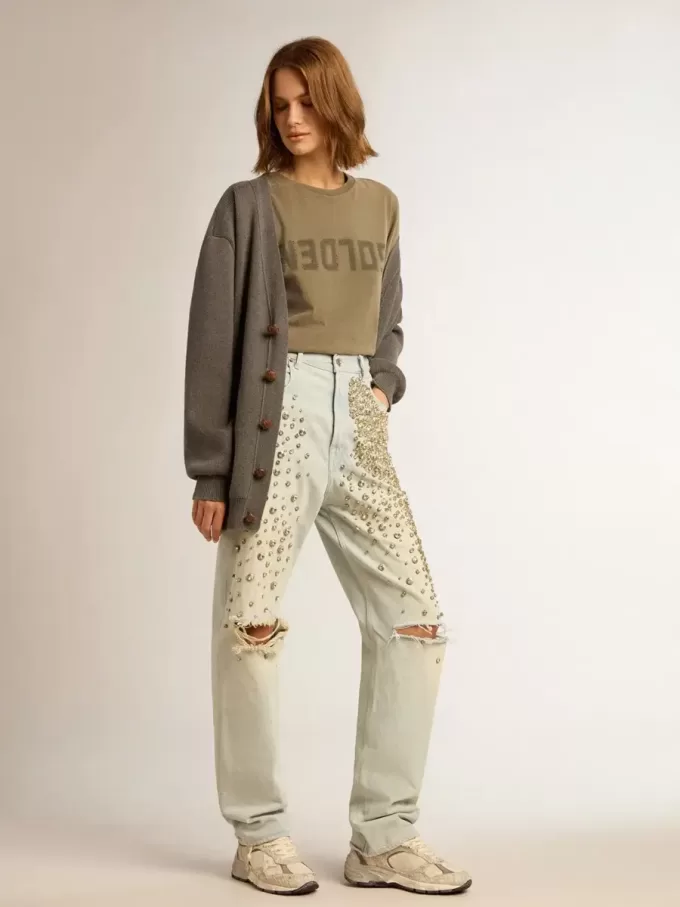 Olijfgroen T-shirt voor dames met gouden letters