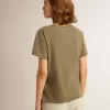 Olijfgroen T-shirt voor dames met gouden letters