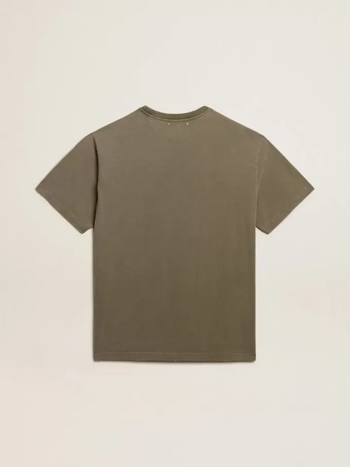 Olijfgroen T-shirt voor heren met gouden letters