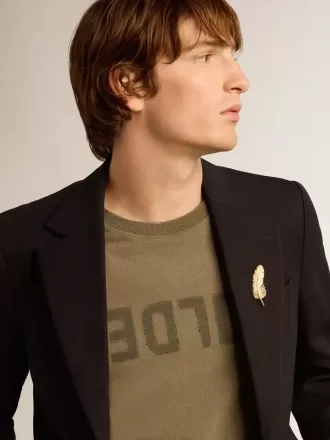 Olijfgroen T-shirt voor heren met gouden letters