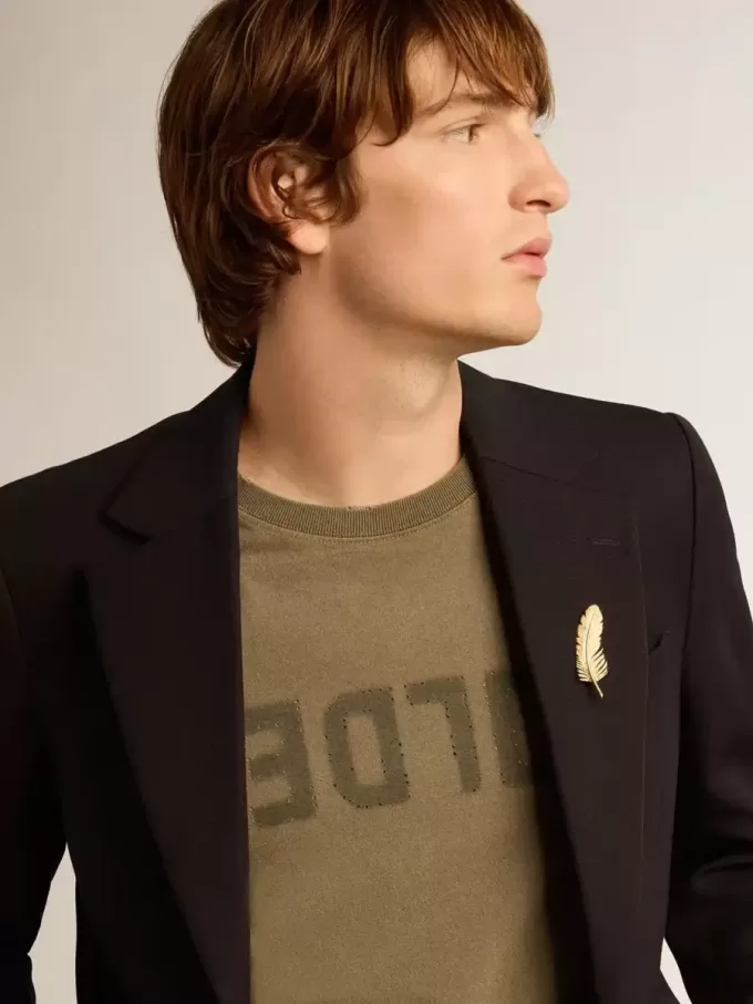 Olijfgroen T-shirt voor heren met gouden letters