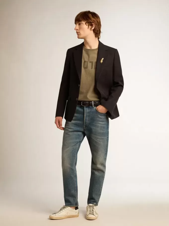 Olijfgroen T-shirt voor heren met gouden letters
