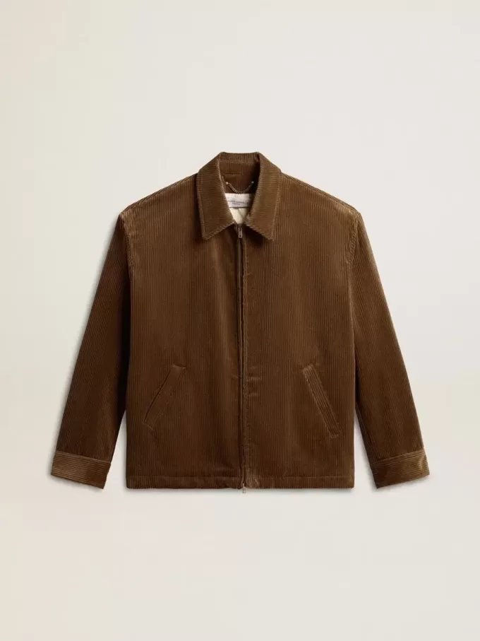 Olijfgroene corduroy jas voor heren