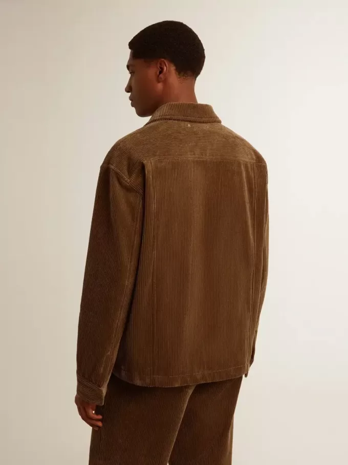 Olijfgroene corduroy jas voor heren