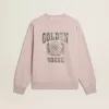Oudroze unisex sweatshirt met ronde hals en groene logoprint