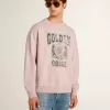 Oudroze unisex sweatshirt met ronde hals en groene logoprint