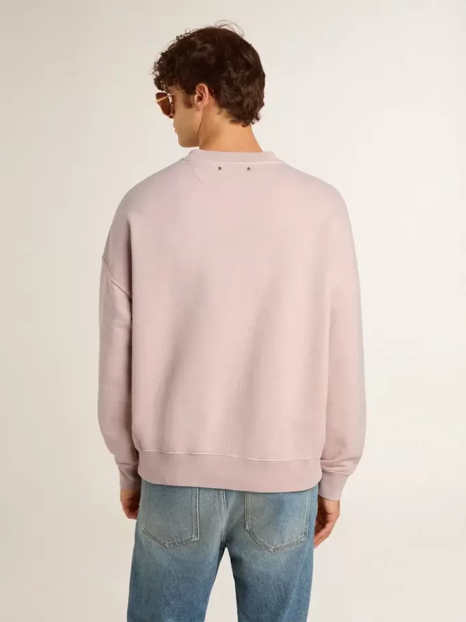 Oudroze unisex sweatshirt met ronde hals en groene logoprint