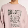 Oudroze unisex sweatshirt met ronde hals en groene logoprint