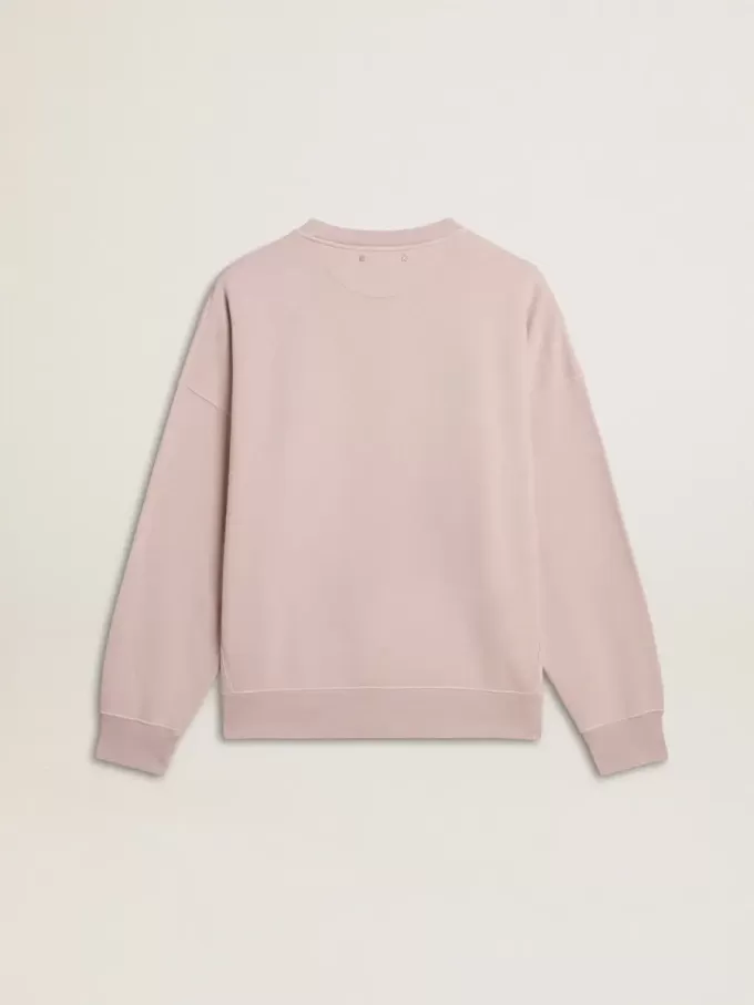 Oudroze unisex sweatshirt met ronde hals en groene logoprint