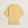 Oversized geel katoenen T-shirt voor heren met blauwe print