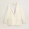 Oversized jasje met enkele knoopsluiting in wit met zijde-effect en borduursels.