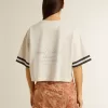 Oversized kort T-shirt voor dames in witte jersey met borduursel en ‘Venezia Mediterraneo’-print.