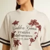 Oversized kort T-shirt voor dames in witte jersey met borduursel en ‘Venezia Mediterraneo’-print.