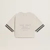 Oversized kort T-shirt voor dames in witte jersey met borduursel en ‘Venezia Mediterraneo’-print.